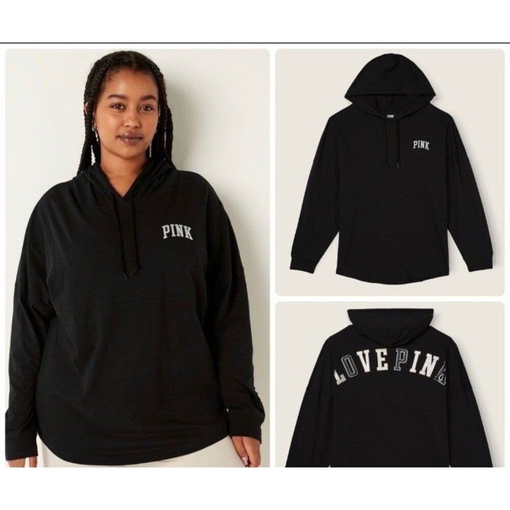 VS PINK Hooded Varsity tee black shine L